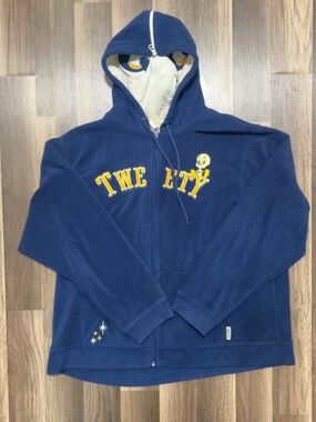 Vintage TWEETY BIRD Zip-Up Fleece Hooded Women’s XL Blue Jacket Disney